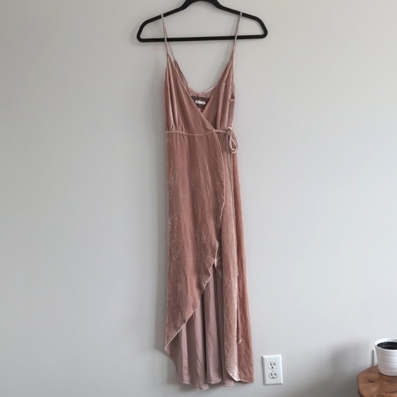 REFORMATION | Anoush Wrap Dress Silk Blend Velvet, Blush, Women's Size XS - Picture 4 of 15